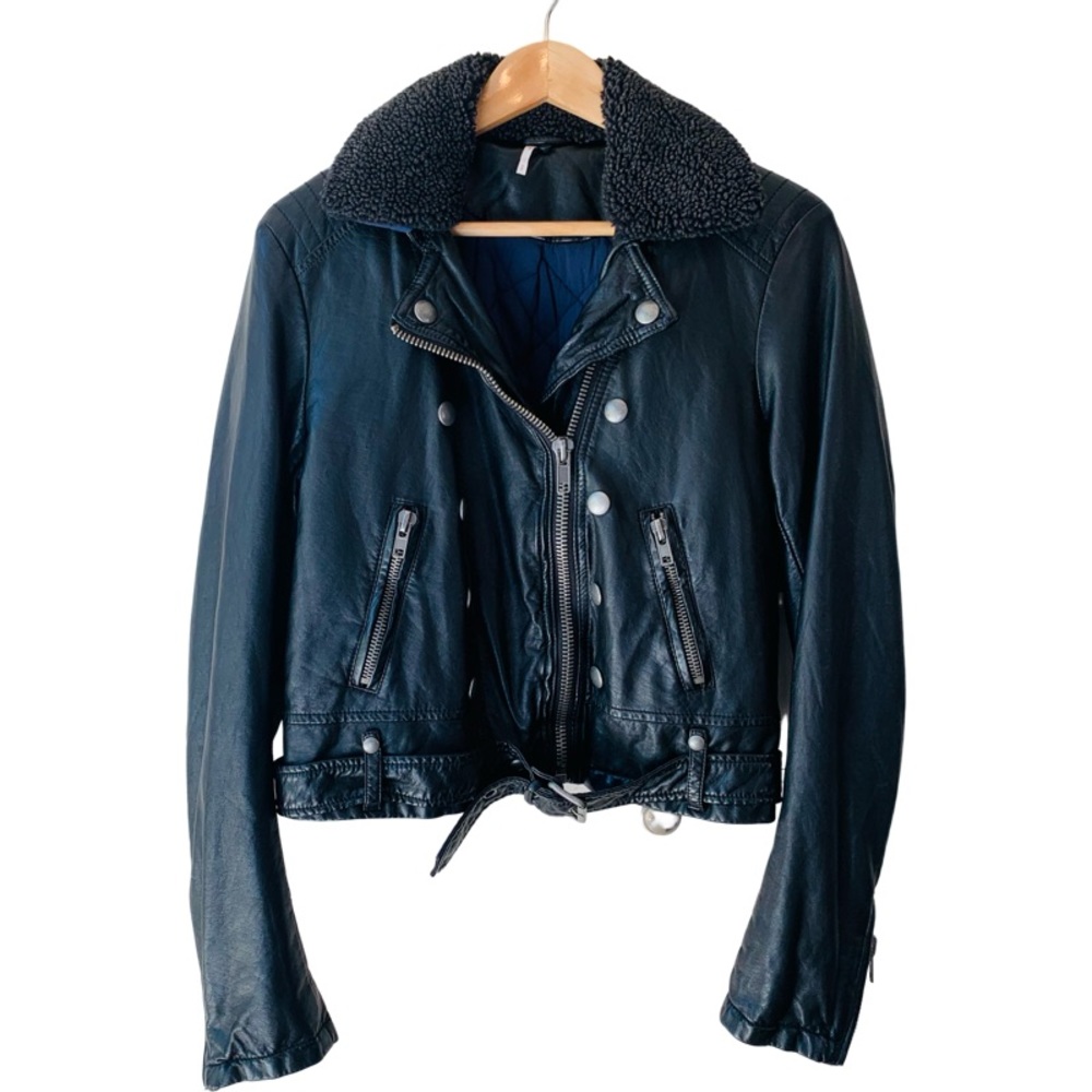 🛑SOLD Free People Asheville Vegan Leather Moto Jacket in Black Size S - Picture 4 of 13